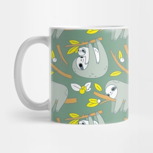 Mom and Baby Sloth Pattern in Green Mug